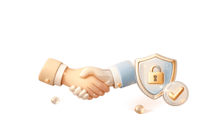 3D illustration of a handshake with a glass shield and padlock.
