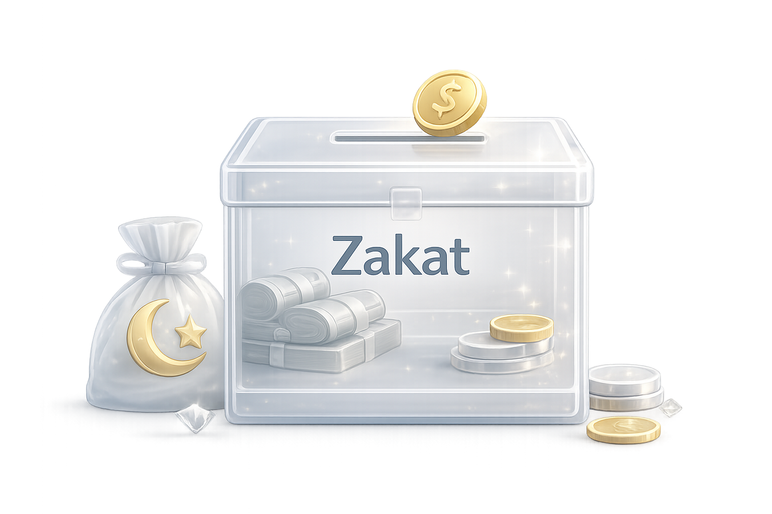Donation box with money in it- that says "Zakat"
