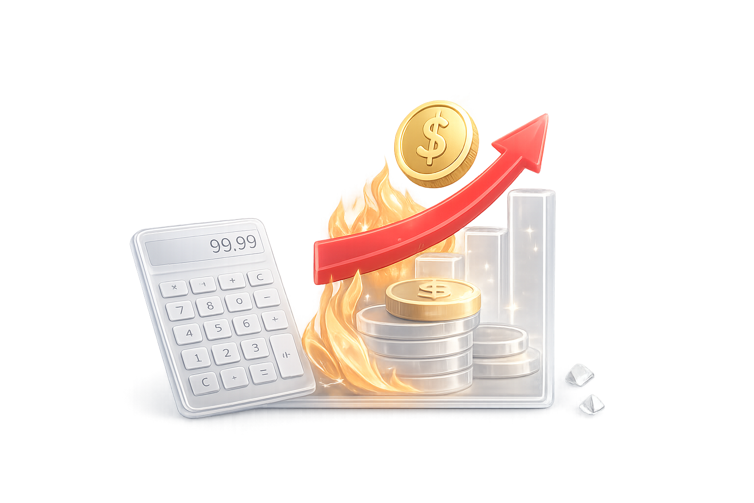  This 3D-styled digital illustration depicts concepts of financial growth and inflation