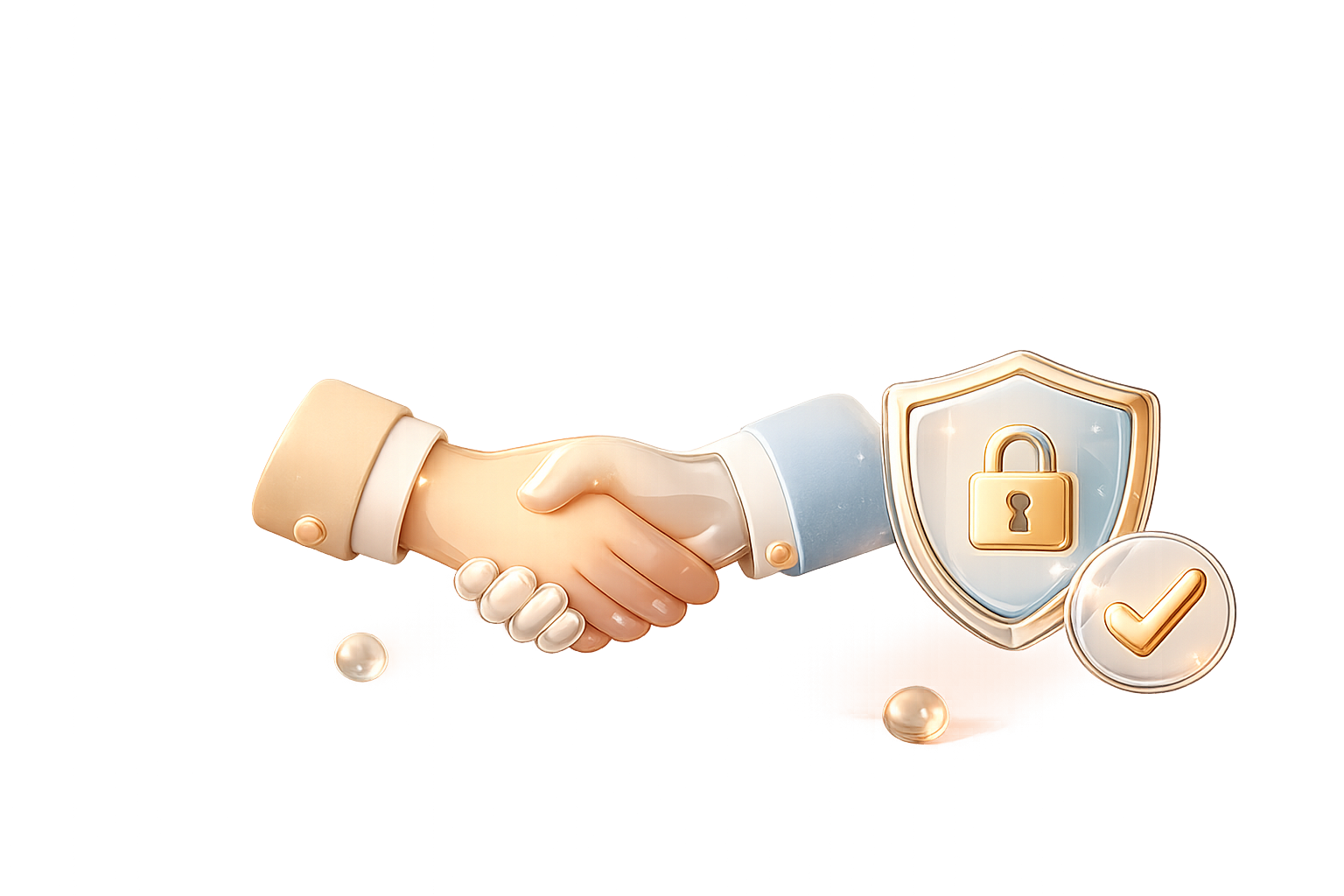 3D illustration of a handshake with a glass shield and padlock.